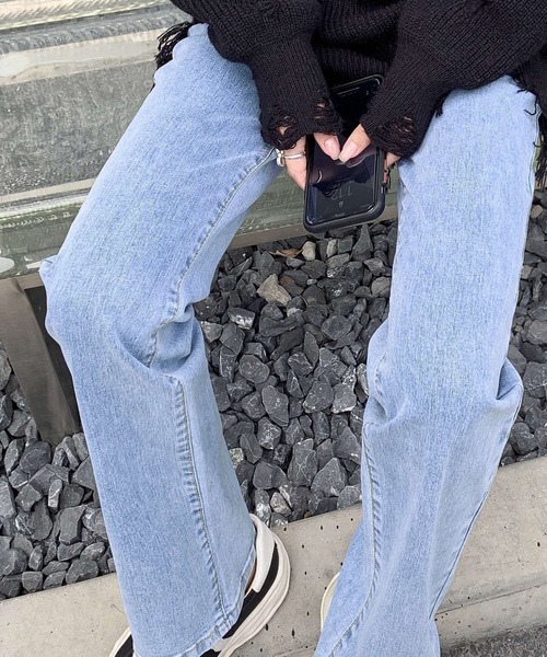 DAY CLOSET(デイ クローゼット)の「レディース バックゴム入りハイウエストストレートデニムパンツ(デニムパンツ・レディース・ライトブルー/ブラック/グレー・XS/S/M/L/XL/2XL)」の6枚目の写真