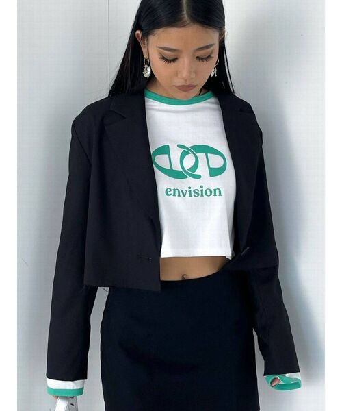 EMODA（エモダ）の「クロップドスーツジャケット（テーラードジャケット・レディース・その他/ブラック/ベージュ・FREE）」の2枚目の写真