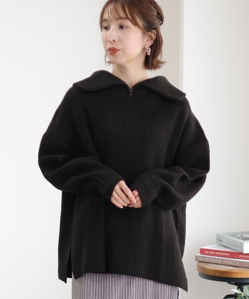 ElegChic（エレグシック）の「ハーフジップアップセーター（ニット/セーター・レディース・ブラック/バーガンディー/グレー・4L/M/XL）」の6枚目の写真