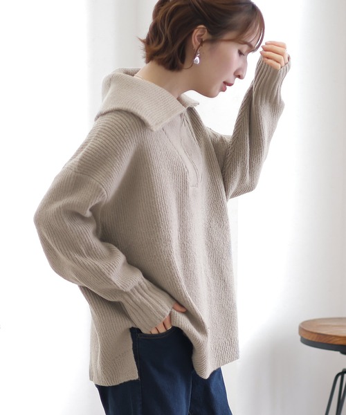 ElegChic（エレグシック）の「ハーフジップアップセーター（ニット/セーター・レディース・ブラック/バーガンディー/グレー・4L/M/XL）」の13枚目の写真