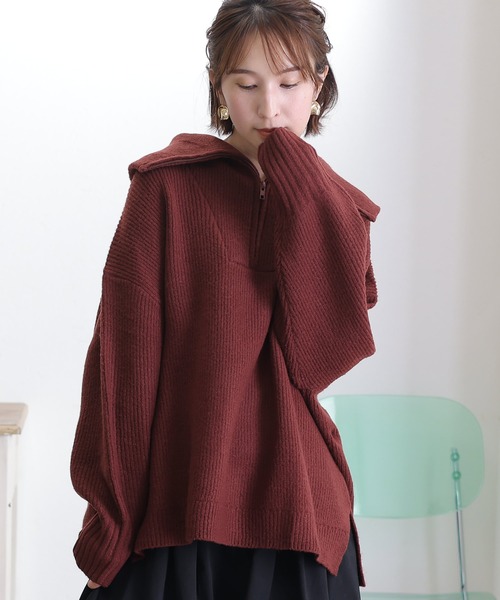 ElegChic（エレグシック）の「ハーフジップアップセーター（ニット/セーター・レディース・ブラック/バーガンディー/グレー・4L/M/XL）」の7枚目の写真