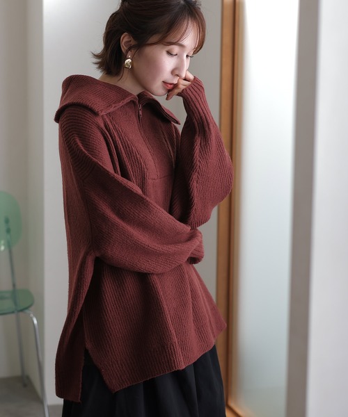 ElegChic（エレグシック）の「ハーフジップアップセーター（ニット/セーター・レディース・ブラック/バーガンディー/グレー・4L/M/XL）」の16枚目の写真