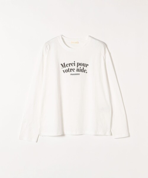 monmimi(モンミミ)の「【SHIPS any別注】MONMIMI:〈洗濯機可能〉 ロゴ プリント ロング TEE 23SS(Tシャツ/カットソー・レディース・ホワイト/ピンク/ベージュ・ONE SIZE)」の4枚目の写真