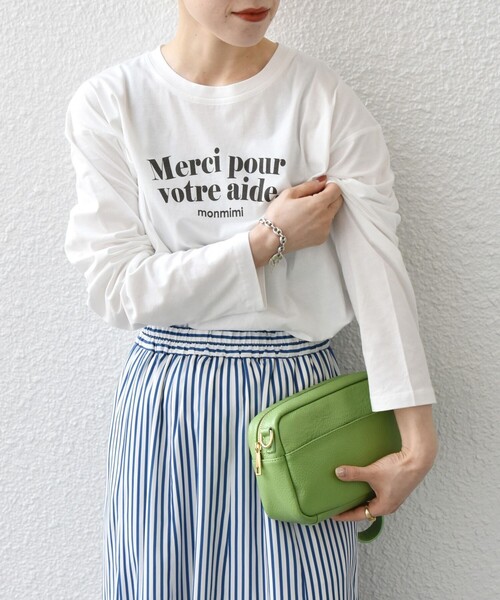 monmimi(モンミミ)の「【SHIPS any別注】MONMIMI:〈洗濯機可能〉 ロゴ プリント ロング TEE 23SS(Tシャツ/カットソー・レディース・ホワイト/ピンク/ベージュ・ONE SIZE)」の13枚目の写真