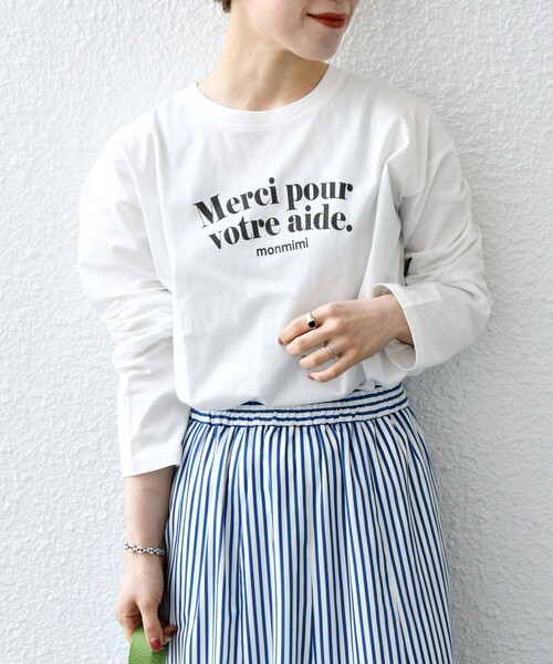 monmimi(モンミミ)の「【SHIPS any別注】MONMIMI:〈洗濯機可能〉 ロゴ プリント ロング TEE 23SS(Tシャツ/カットソー・レディース・ホワイト/ピンク/ベージュ・ONE SIZE)」の14枚目の写真