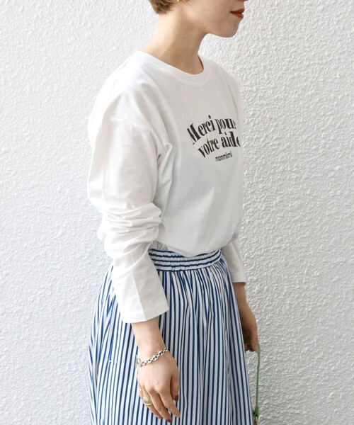 monmimi(モンミミ)の「【SHIPS any別注】MONMIMI:〈洗濯機可能〉 ロゴ プリント ロング TEE 23SS(Tシャツ/カットソー・レディース・ホワイト/ピンク/ベージュ・ONE SIZE)」の15枚目の写真