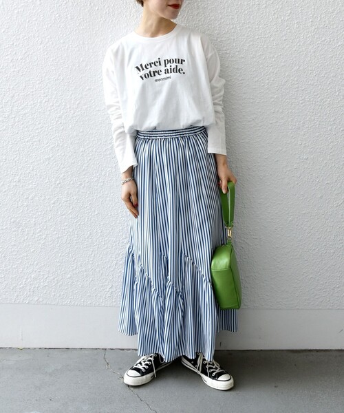 monmimi(モンミミ)の「【SHIPS any別注】MONMIMI:〈洗濯機可能〉 ロゴ プリント ロング TEE 23SS(Tシャツ/カットソー・レディース・ホワイト/ピンク/ベージュ・ONE SIZE)」の16枚目の写真