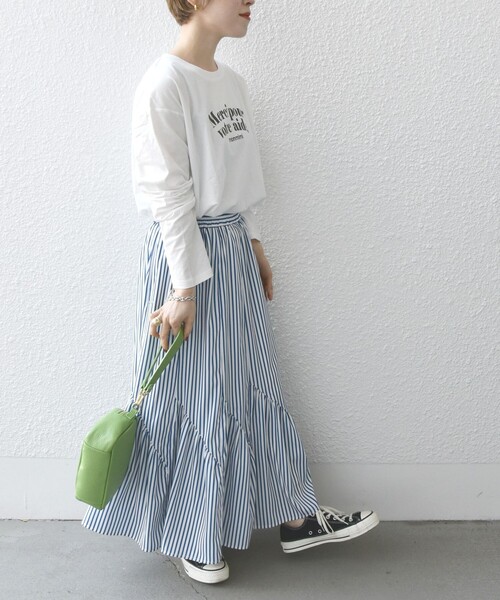 monmimi(モンミミ)の「【SHIPS any別注】MONMIMI:〈洗濯機可能〉 ロゴ プリント ロング TEE 23SS(Tシャツ/カットソー・レディース・ホワイト/ピンク/ベージュ・ONE SIZE)」の17枚目の写真