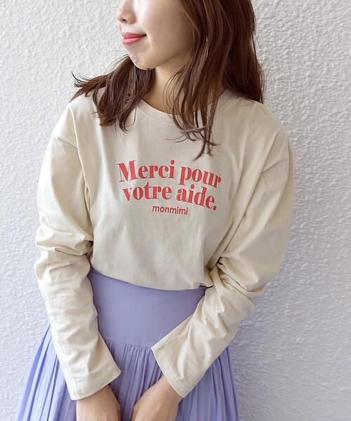 monmimi(モンミミ)の「【SHIPS any別注】MONMIMI:〈洗濯機可能〉 ロゴ プリント ロング TEE 23SS(Tシャツ/カットソー・レディース・ホワイト/ピンク/ベージュ・ONE SIZE)」の19枚目の写真