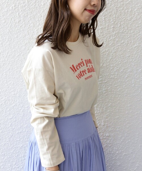 monmimi(モンミミ)の「【SHIPS any別注】MONMIMI:〈洗濯機可能〉 ロゴ プリント ロング TEE 23SS(Tシャツ/カットソー・レディース・ホワイト/ピンク/ベージュ・ONE SIZE)」の20枚目の写真