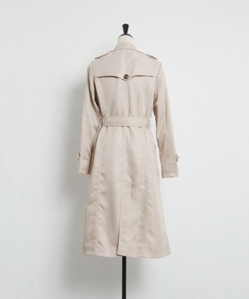 ベルト付きヨーク切り替えダブルボタンエステルトレンチコート