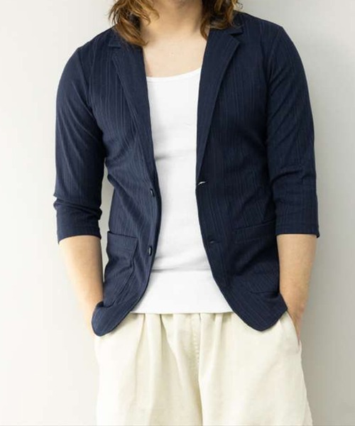 STYLEBLOCK(スタイルブロック)の「TCランダムテレコ七分袖2Bジャケット(テーラードジャケット・メンズ・ホワイト/ネイビー/ブラック・M/L/LL)」の3枚目の写真