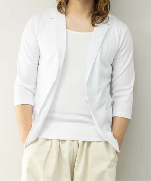 STYLEBLOCK(スタイルブロック)の「TCランダムテレコ七分袖2Bジャケット(テーラードジャケット・メンズ・ホワイト/ネイビー/ブラック・M/L/LL)」の2枚目の写真