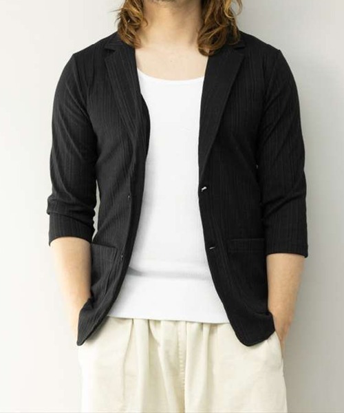 STYLEBLOCK(スタイルブロック)の「TCランダムテレコ七分袖2Bジャケット(テーラードジャケット・メンズ・ホワイト/ネイビー/ブラック・M/L/LL)」の1枚目の写真