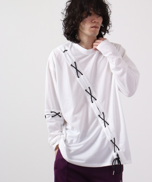 REGIEVO(レジエボ)の「REGIEVO レースアップロンTee(Tシャツ/カットソー・メンズ・オフホワイト/ブラック・L/M)」の3枚目の写真