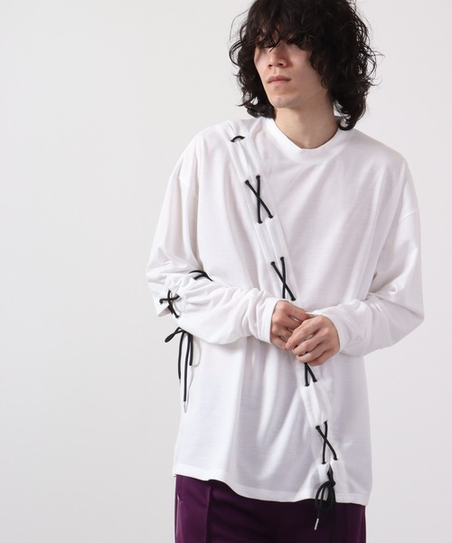 REGIEVO(レジエボ)の「REGIEVO レースアップロンTee(Tシャツ/カットソー・メンズ・オフホワイト/ブラック・L/M)」の4枚目の写真