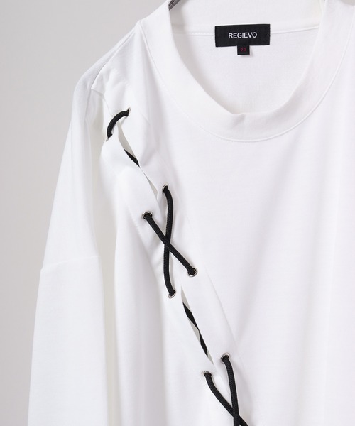 REGIEVO(レジエボ)の「REGIEVO レースアップロンTee(Tシャツ/カットソー・メンズ・オフホワイト/ブラック・L/M)」の14枚目の写真
