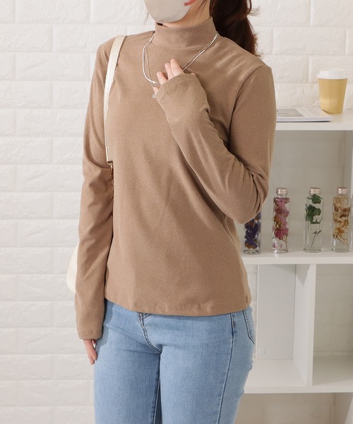 Lace Ladies(レースレディース)の「プチハイネック長袖プルオーバー(Tシャツ/カットソー・レディース・ラベンダー/グレイッシュベージュ/ホワイト/ブラウン/マスタード/ブラック・M/XL)」の4枚目の写真