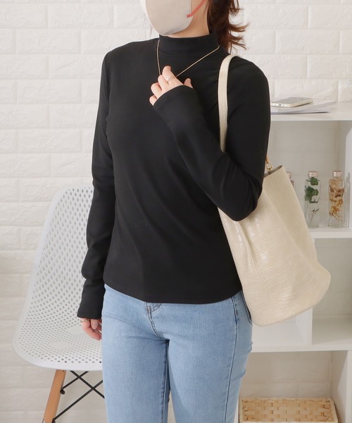 Lace Ladies(レースレディース)の「プチハイネック長袖プルオーバー(Tシャツ/カットソー・レディース・ラベンダー/グレイッシュベージュ/ホワイト/ブラウン/マスタード/ブラック・M/XL)」の3枚目の写真