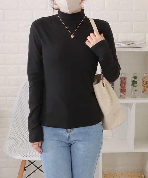 Lace Ladies(レースレディース)の「プチハイネック長袖プルオーバー(Tシャツ/カットソー・レディース・ラベンダー/グレイッシュベージュ/ホワイト/ブラウン/マスタード/ブラック・M/XL)」の8枚目の写真