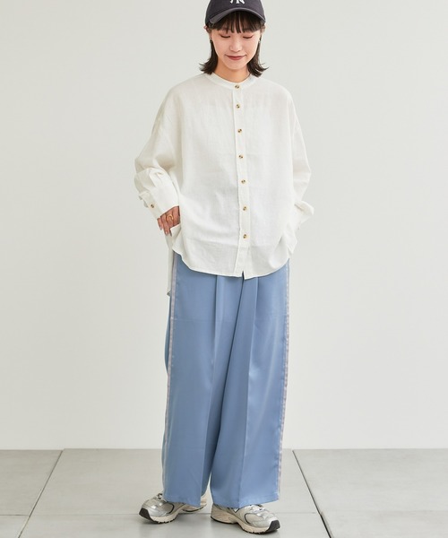 CIAOPANIC TYPY（チャオパニックティピー）の「【お気に入り数3.3万人突破】【OSORO】リネンレーヨンバンドカラーオーバーシャツ（シャツ/ブラウス・レディース・サックスブルー/ブラック/イエロー/ホワイト/チャコールグレー/ネイビー/グレー系その他・ONE SIZE）」の12枚目の写真