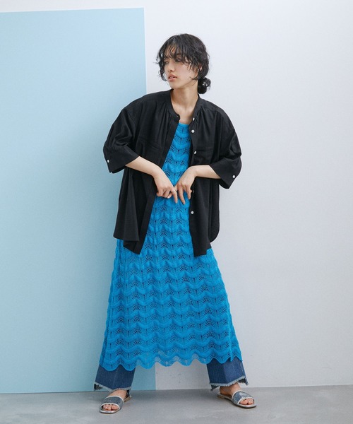 ADAM ET ROPE'(アダムエロペ)の「【WEB限定】リネンステッチワークシャツ(シャツ/ブラウス・レディース・ブラック/ホワイト/ベージュ/ピンク・FREE)」の9枚目の写真