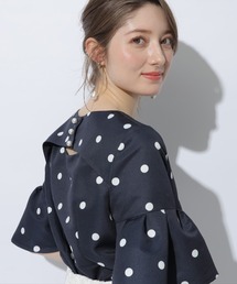 【美品】アプワイザーリッシェ　ドット柄フレア半袖チュニック 美品】アプワイザーリッシェドット柄フレア半袖チュニック