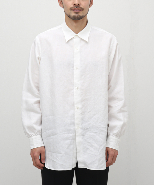 EDIFICE LA BOUCLE（エディフィスラブークル）の「【LA BOUCLE / ラブークル】リネン フレンチ レギュラーカラー シャツ（シャツ/ブラウス・メンズ・ホワイト/ブラック・1/2）」の5枚目の写真
