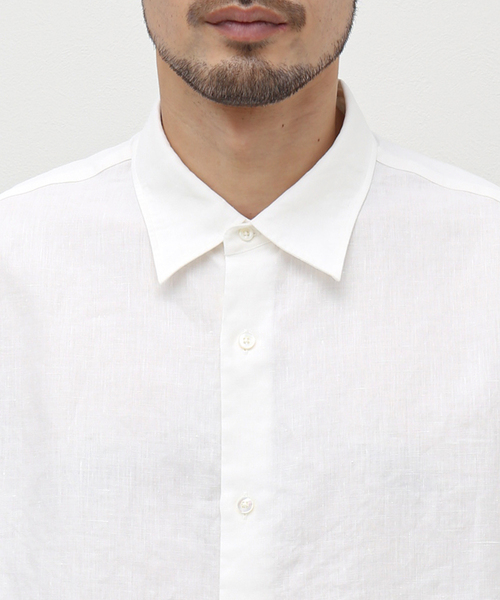 EDIFICE LA BOUCLE（エディフィスラブークル）の「【LA BOUCLE / ラブークル】リネン フレンチ レギュラーカラー シャツ（シャツ/ブラウス・メンズ・ホワイト/ブラック・1/2）」の14枚目の写真