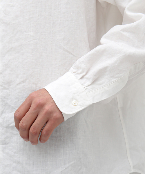 EDIFICE LA BOUCLE（エディフィスラブークル）の「【LA BOUCLE / ラブークル】リネン フレンチ レギュラーカラー シャツ（シャツ/ブラウス・メンズ・ホワイト/ブラック・1/2）」の6枚目の写真