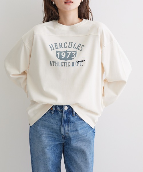 AMERICAN HOLIC(アメリカンホリック)の「ラガー切り替えロゴカットプルオーバー(Tシャツ/カットソー・レディース・イエロー/オフホワイト/チャコールグレー・M/L)」の2枚目の写真