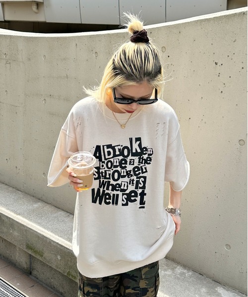 sedacle（セダクル）の「ルーズシルエットダメージTシャツ（Tシャツ/カットソー・メンズ・アイボリー/ブラック/グリーン・MEDIUM/LARGE）」の6枚目の写真