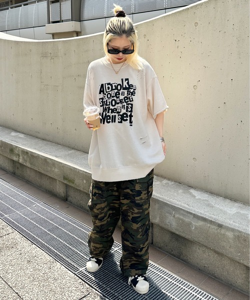 sedacle（セダクル）の「ルーズシルエットダメージTシャツ（Tシャツ/カットソー・メンズ・アイボリー/ブラック/グリーン・MEDIUM/LARGE）」の8枚目の写真