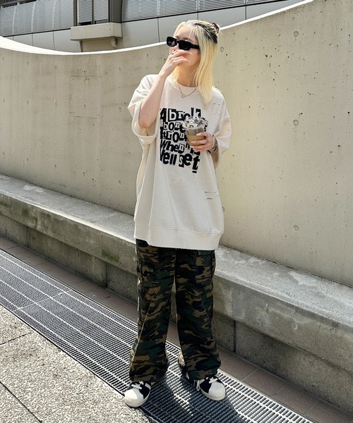 sedacle（セダクル）の「ルーズシルエットダメージTシャツ（Tシャツ/カットソー・メンズ・アイボリー/ブラック/グリーン・MEDIUM/LARGE）」の9枚目の写真