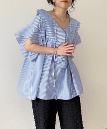 big collar frill half blouse / 付け襟風ビッグカラーフリルハーフブラウス