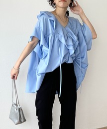 big collar frill half blouse / 付け襟風ビッグカラーフリルハーフブラウス