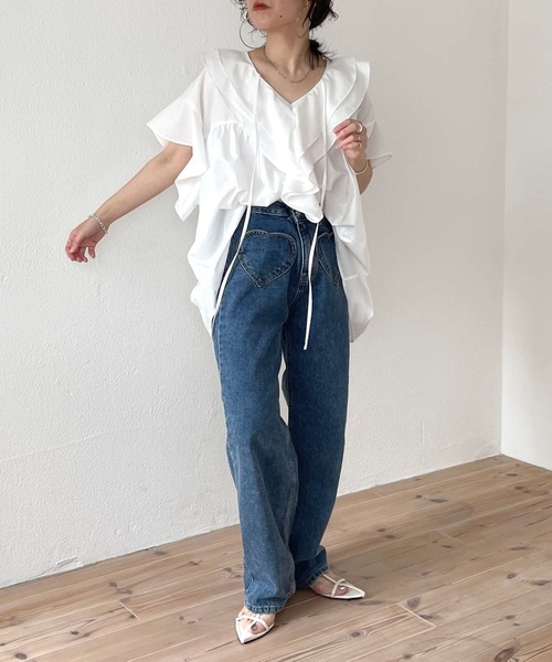 セール】big collar frill half blouse / 付け襟風ビッグカラー