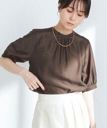 《セットアップ対応》2WAYソフトオーガンジーシャーリング5分袖ブラウス