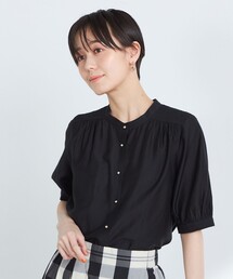 《セットアップ対応》2WAYソフトオーガンジーシャーリング5分袖ブラウス