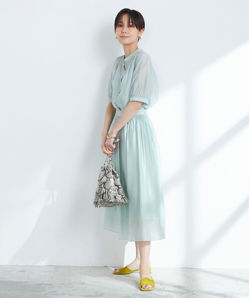 ★新品★ノーリーズ2WAYソフトオーガンジー5分袖ブラウス セットアップ対応》2WAYソフトオーガンジーシャーリング5分袖