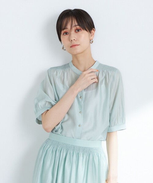 タグ付新品　ノーリーズ　2WAYソフトオーガンジーシャーリング5分袖ブラウス セール】《セットアップ対応》2WAYソフトオーガンジー