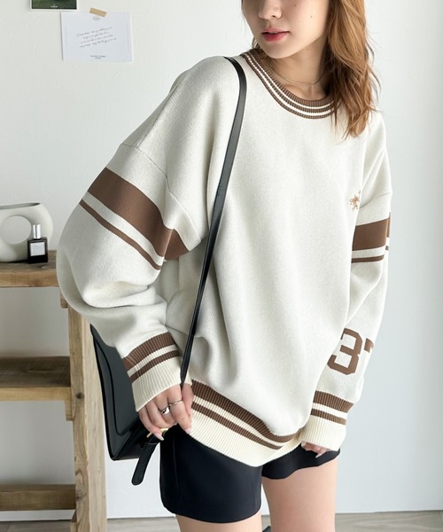 Java（ジャバ）の「《Javaジャバコラボ》とことんカジュアルで攻める Wジャガード袖ナンバリングプルオーバー（ニット/セーター・レディース・グレー/アイボリー/ネイビー/テラコッタ/ブラック・X-LARGE/MEDIUM/LARGE/SMALL）」の9枚目の写真