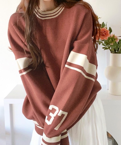 Java（ジャバ）の「《Javaジャバコラボ》とことんカジュアルで攻める Wジャガード袖ナンバリングプルオーバー（ニット/セーター・レディース・グレー/アイボリー/ネイビー/テラコッタ/ブラック・X-LARGE/MEDIUM/LARGE/SMALL）」の14枚目の写真