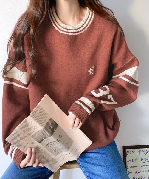 Java（ジャバ）の「《Javaジャバコラボ》とことんカジュアルで攻める Wジャガード袖ナンバリングプルオーバー（ニット/セーター・レディース・グレー/アイボリー/ネイビー/テラコッタ/ブラック・X-LARGE/MEDIUM/LARGE/SMALL）」の16枚目の写真