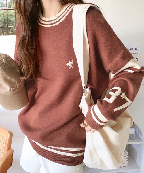 Java（ジャバ）の「《Javaジャバコラボ》とことんカジュアルで攻める Wジャガード袖ナンバリングプルオーバー（ニット/セーター・レディース・グレー/アイボリー/ネイビー/テラコッタ/ブラック・X-LARGE/MEDIUM/LARGE/SMALL）」の15枚目の写真