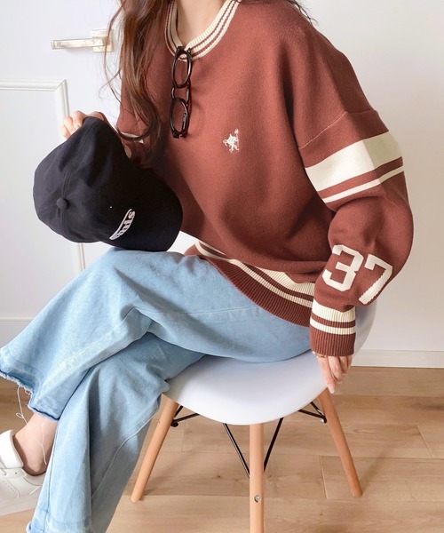 Java（ジャバ）の「《Javaジャバコラボ》とことんカジュアルで攻める Wジャガード袖ナンバリングプルオーバー（ニット/セーター・レディース・グレー/アイボリー/ネイビー/テラコッタ/ブラック・X-LARGE/MEDIUM/LARGE/SMALL）」の13枚目の写真