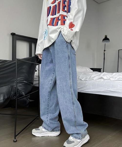 BASQUE magenta(バスクマゼンタ)の「ヴィンテージウォッシュ ワイドデニムパンツ(デニムパンツ・メンズ・サックスブルー/グレー/ブルー/ブラック・M/L)」の3枚目の写真