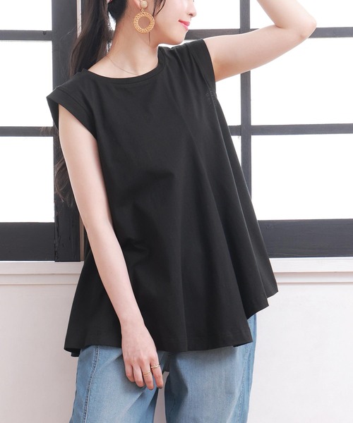 n'OrLABEL（ノアールレーベル）の「【廃盤】【機能素材】『フレンチスリーブフレアカットソー』（Tシャツ/カットソー・レディース・ライトカーキ/オフホワイト/ライトブルー/ブラック・1/2）」の3枚目の写真