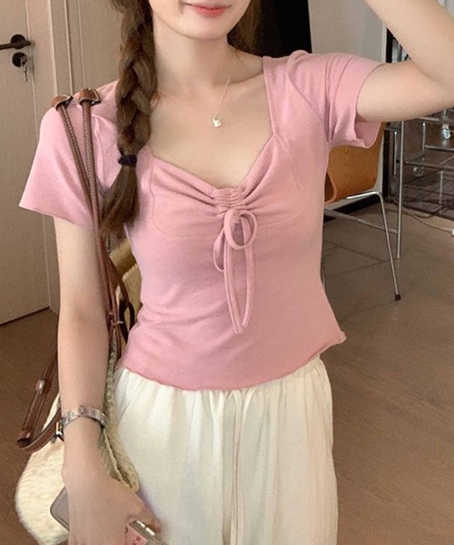 NANEA(ナネア)の「フロントシャーリング スクエアネックTシャツ(Tシャツ/カットソー・レディース・ブラウン/ピンク/キナリ・SMALL/MEDIUM)」の17枚目の写真