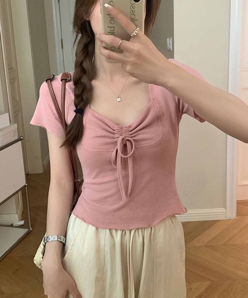 NANEA(ナネア)の「フロントシャーリング スクエアネックTシャツ(Tシャツ/カットソー・レディース・ブラウン/ピンク/キナリ・SMALL/MEDIUM)」の20枚目の写真